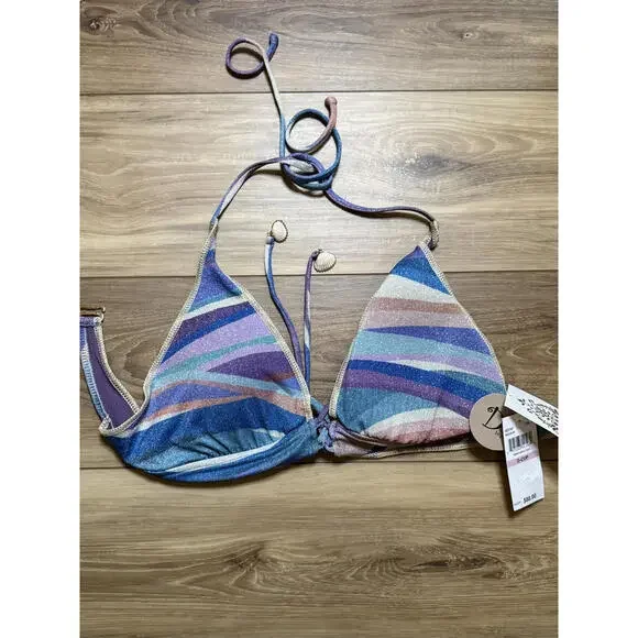 NWT! Becca Sound Waves Metallic Halter Bikini Top Size D - Picture 2 of 8